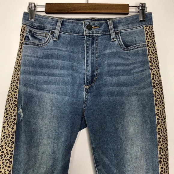 Joe's High Rise Leopard Print Tuxedo Stripe Frayed Hem Skinny Jeans - Picture 3 of 10